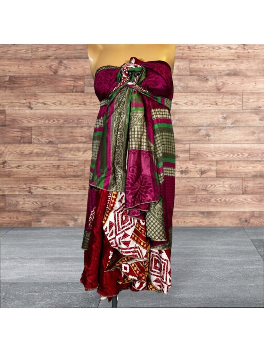 Boho Wrap Skirt Double Layer Sari One Size Multi Wear 36" Travel Resort Festival - Picture 3 of 7